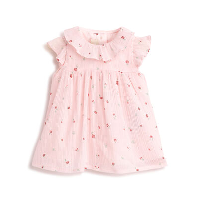 Girls Pink Printed Short Sleeve Dress